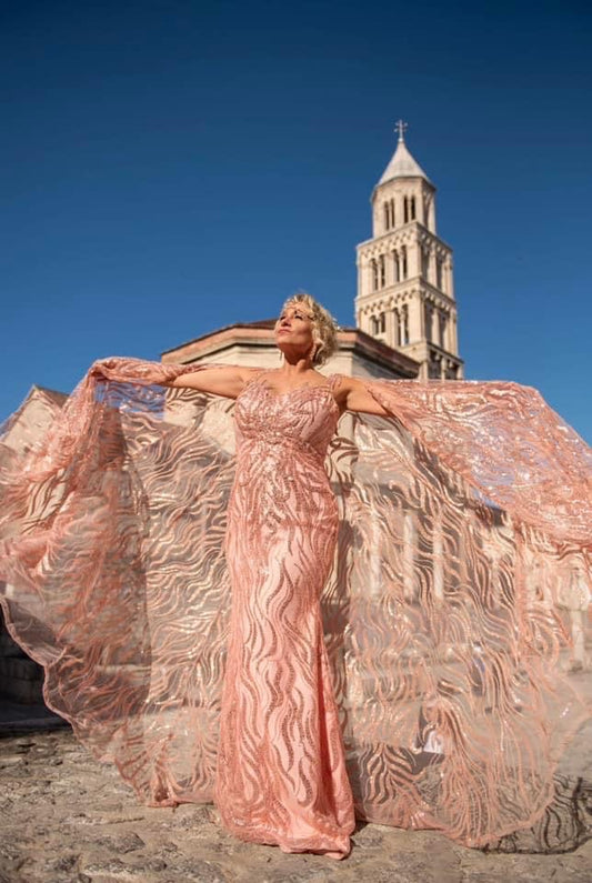 Beaded Caped Gown